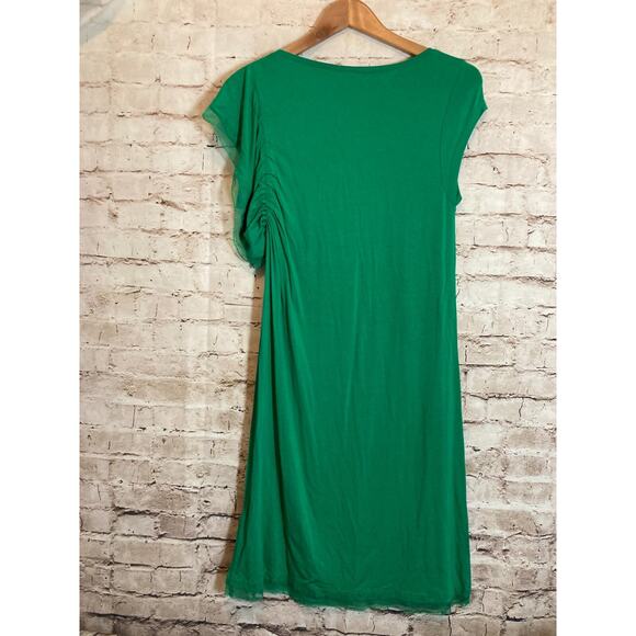 Hoss Intropia Dress Womens Medium Kelly Green Asymmetric Sleeve Bow Tie Stretch - Picture 14 of 16